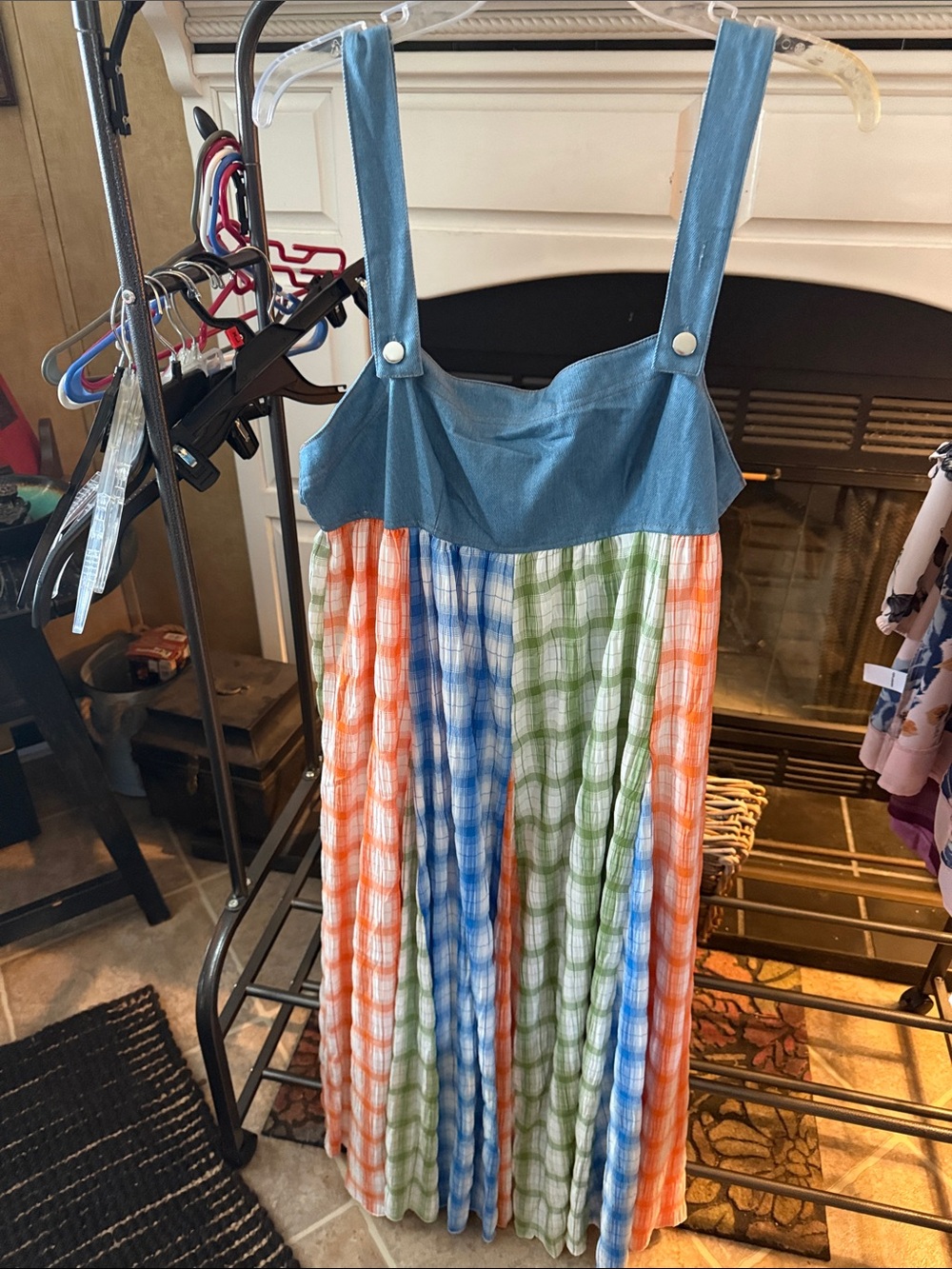 Girls Multi-Color Plaid Suspender Maxi Skirt 0080